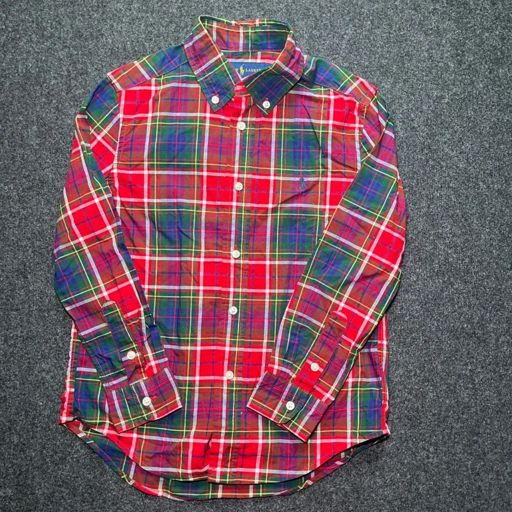 Ralph Lauren Button Down Shirt Kids Size 6 Red Plaid Excellent Natural Stretch